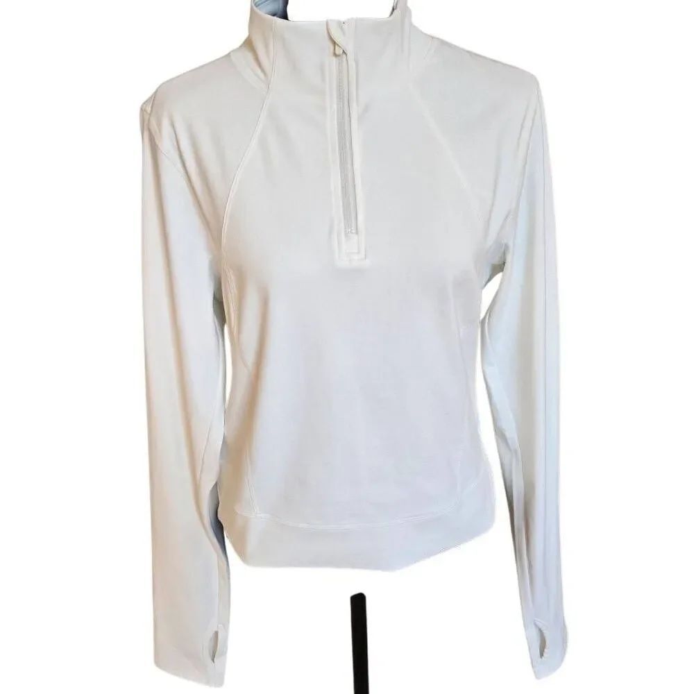 90 Degree By Reflex Womens 1/4 Zip Long Sleeve Crop Pullover Sweatshirt White XL